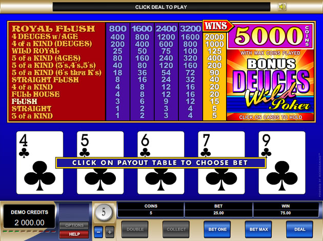 video poker strategy generator deuces wild bonus